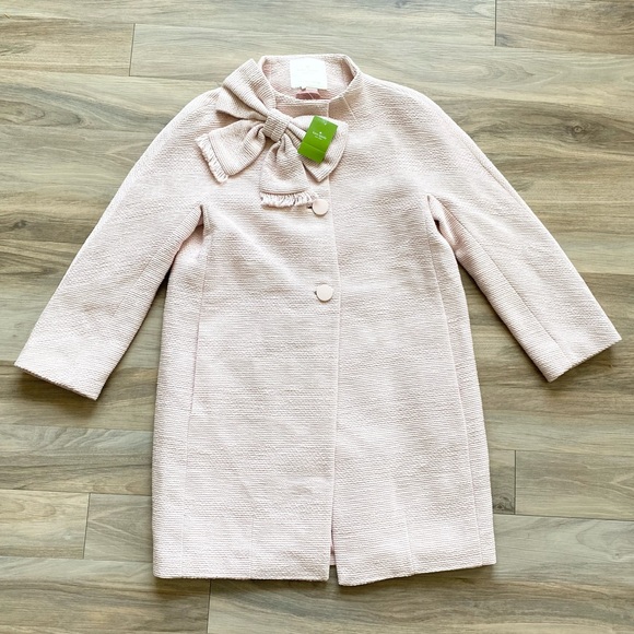 NWT Kate Spade Dorothy Tweed Bow Princess Coat Cocoon Light Blush Pink Jacket